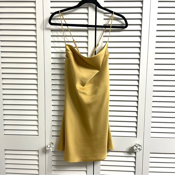 Sage the Label Dresses & Skirts - NWT sage The Label Dusty Gold Satin Mini Slip Dress Spaghetti Straps Lined Sz S